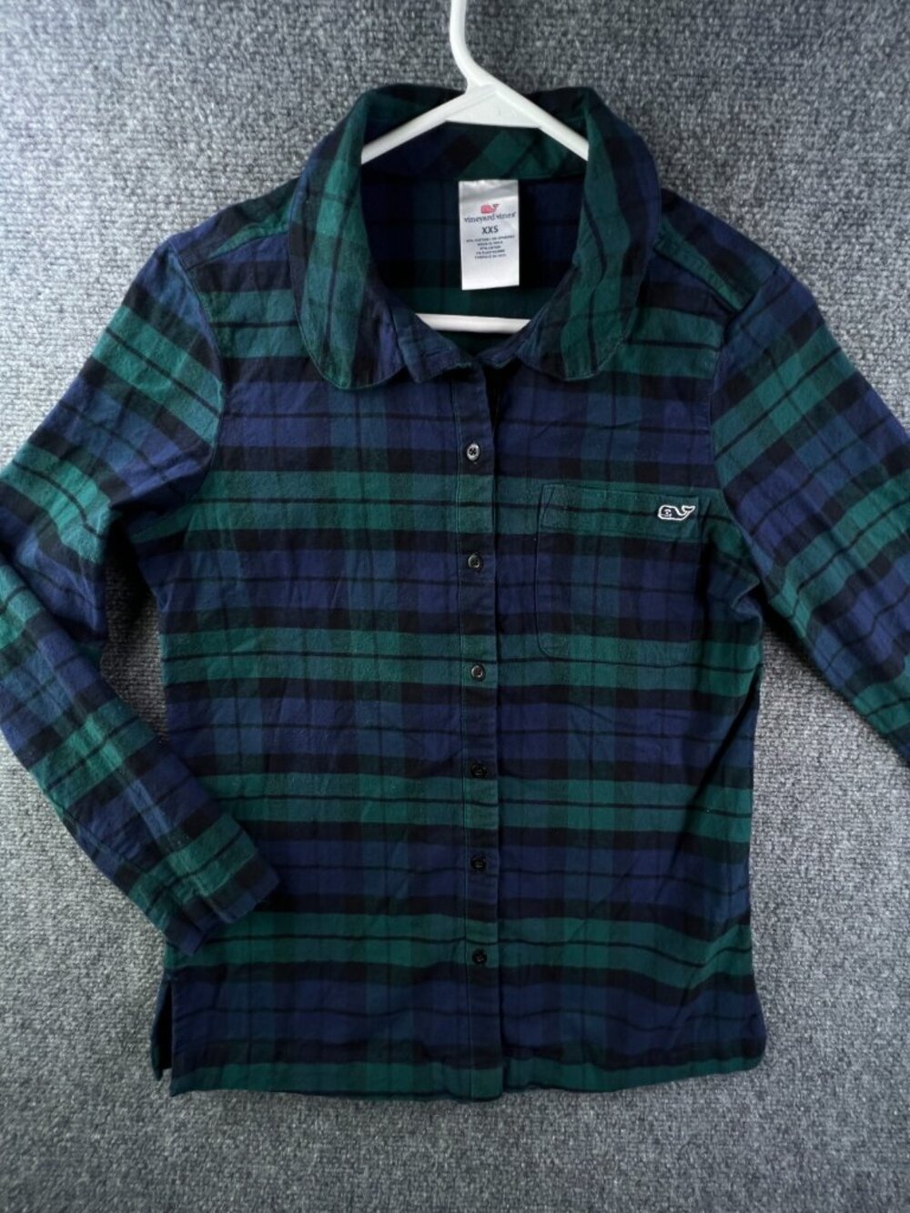 Vineyard Vines Flannel Button Up Shirt Women's Plaid Blue Green XXS Stretch Top